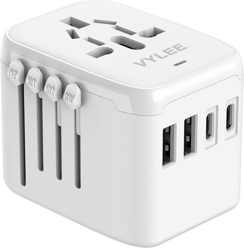 VYLEE Universal International Power Travel Plug Adapter, 5 in 1 European Travel Plug Adapter W/ 3.5A 2xUSB-A and 2xUSB C Wall Charger and Worldwide AC Outlet for Europe USA UK AUS Asia - Image 1
